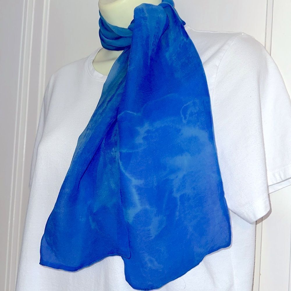 Vintage blue &βaqua tie dye look thin polyester long neckβ scarf
